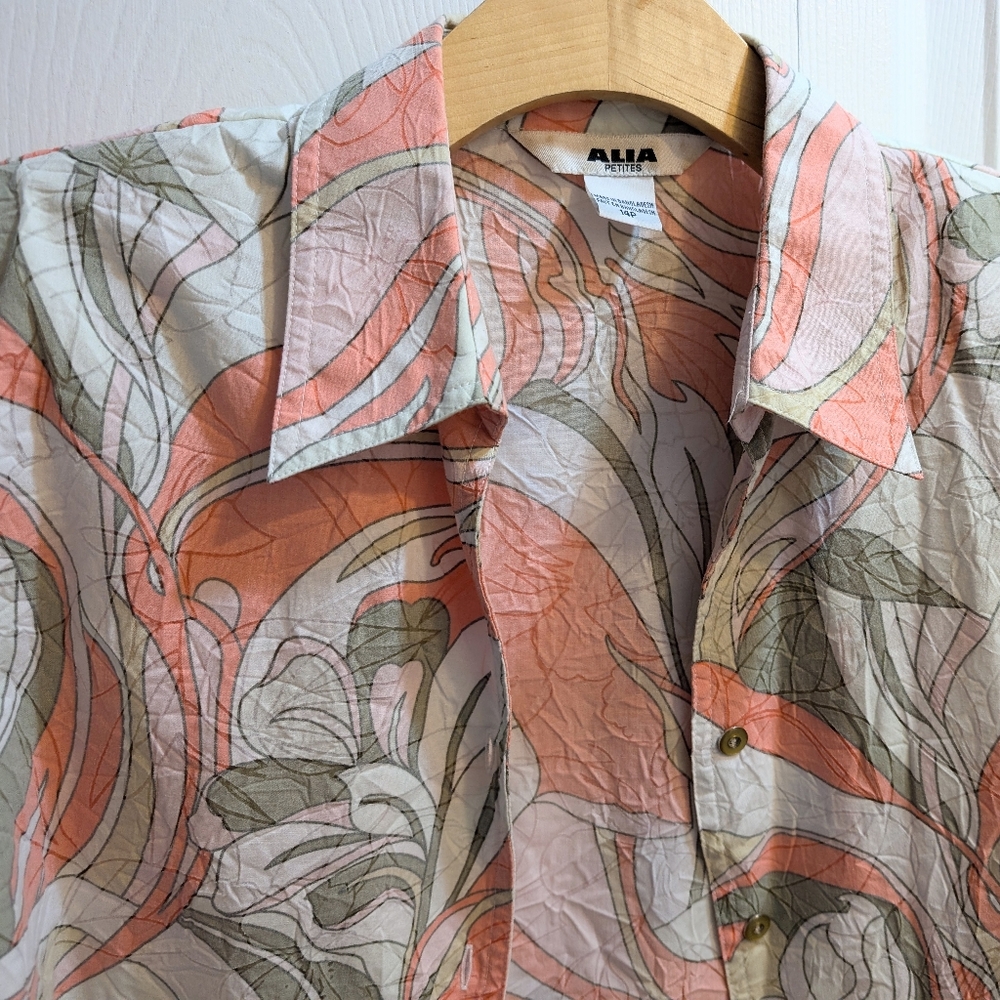 Alia Petite Moss Green and Pink Vacation Jacket / Blouse, 14P.